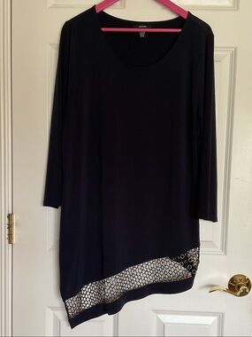 Alfani Navy Tunic with Silver Metallic Hem Accent